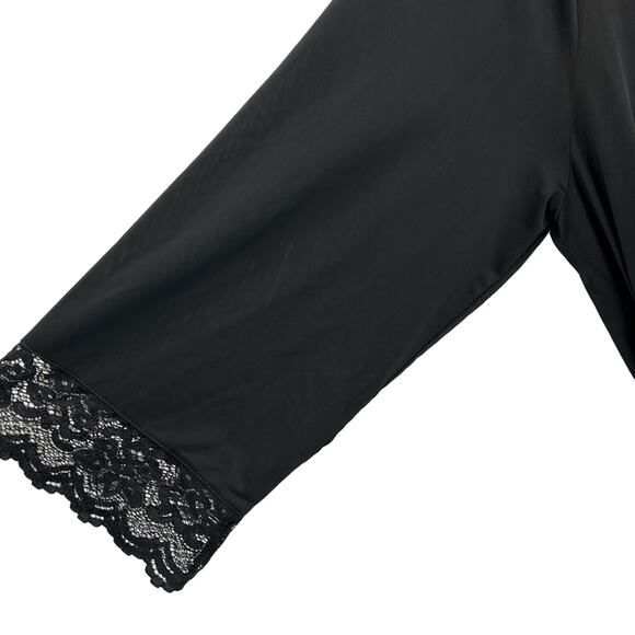 Jane Lamerton black satin lace trim belted midi robe size small NEW - Picture 7 of 12